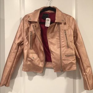 Rose Gold Moto Faux Leather Jacket